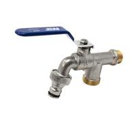 Pepte Double Garden Tap Ball Valve Quickfit Connection 1/2" X 3/4" X 3/4" Inch Bsp