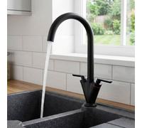 Pepte Modern Black Kitchen Mixer Tap Sink Mounted Two Levers