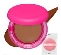 Peptide Bounce Balm Foundation with Puff for Smooth Skin - Buildable Medium Coverage Hydrating Makeup with Soft Powder Finish, Suitable for Mature Skin in Cocoa Shade, Travel-Friendly Compact