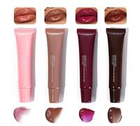 Peptide Lip Tint Set - 4 Colour Long-Lasting Lip Gloss, Plumping Baume À Lèvres, Non-Sticky Oil, Hydrating & Volumising Formula in Nude Pink, Brown, Wine & Deep Brown Shades for Smooth, Glossy