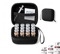 Peptide Vial Case for Fridge Storage - 16 Slot Organizer Holds 1-3ml Vials for Insulin, GLP-1, Peptides,Hard Shell Travel Case with Hand Strap,Black