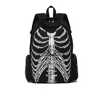 PEPWE Halloween School Backpack Teen Girls Multi Pocket Schoolbag Student Daypack Skull Skeleton Printed Travel Bag Halloween Backpack For Women