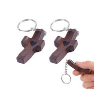 Pequecom Cross My Heart Encouragement Gift Wooden Pocket Handheld Wooden Cross Keychain, Clinging and Praying, Walnut Fingertip Stress Relief Religious Gifts Cross Keychain 2pcs