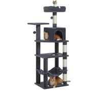 PEQULTI 56.3'' Cat Tree for Indoor Cats, Multi-Level Cat Tower with 2 Top Perch. Cat Condo, Hammock and Sisal-Covered Scratching Post, Smoky Grey