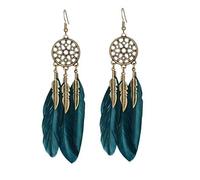 Per ality Versatile Women Earring Hanging Feather Hoop Earrings Dark Green