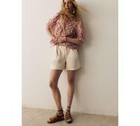 Per Una Cotton Rich Denim Pleated Shorts Ecru