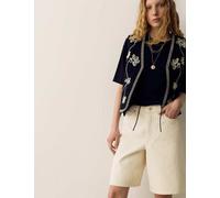 Per Una Cotton Rich Denim Striped Bermuda Shorts Ecru Mix