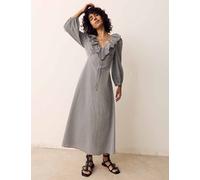 Per Una Cotton Rich Gingham Frill Neck Midaxi Dress Black Mix