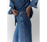 Per Una Denim Embellished Studded Wide Leg Jeans Medium Indigo