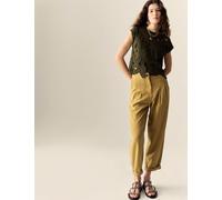 Per Una female Linen Blend Pleat Front Tapered Trousers - 10SHT - Honey, Honey,Raisin