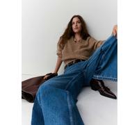 Per Una High Waisted Two Tone Wide Leg Jeans Indigo Mix