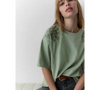 Per Una Pure Cotton Studded T-Shirt Sage Green