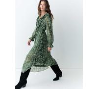 Per Una Snake Print V-Neck Frill Detail Midi Dress Green Mix