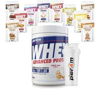 Per4m Advanced Whey Protein Powder | 30 Serving Low Sugar Protein Shake with Amino Acids | Perfect for Your Gym Bag and Travel | Shaker & 5 Mixed Selection Sachets (900g, Cereal Milk)