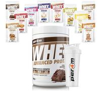 Per4m Advanced Whey Protein Powder | 30 Serving Low Sugar Protein Shake with Amino Acids | Perfect for Your Gym Bag and Travel | Shaker & 5 Mixed Selection Sachets (900g, Chocolate Brownie Batter)