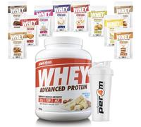 Per4m Advanced Whey Protein Powder | 67 Serving Low Sugar Protein Shake with Amino Acids | Perfect for Your Gym Bag and Travel | Shaker & 10 Mixed Selection Sachets (2010g, White Chocolate Hazelnut)