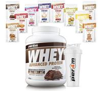 Per4m Advanced Whey Protein Powder | 67 Serving Low Sugar Protein Shake with Amino Acids | Perfect for Your Gym Bag and Travel | Shaker & 10 Mixed Selection Sachets (2010g, Chocolate Brownie Batter)