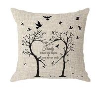 per7gper7g Daughters Birthday Gift Spring Heart Tree Birds with Quote Family Where Life Begins and Love Never Ends Cream Burlap Throw Pillow Case Cushion Cover Sofa Decorative Square 18x18 Inches