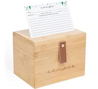 Pera Blanca Recipe Box With Cards and Dividers | Faux Leather Handle | 50 Eucalyptus Patterned Cards | Wooden Box | Housewarming Gift | 4x6 Size
