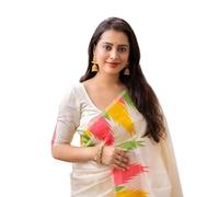 Perabin Women's Pure Soft Kanjivaram Silk Saree For Wedding With Blouse Piece(Saree 5095), white, Free Size