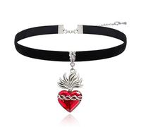 Peraca Cris Goth Red Heart Charm Necklace Sword Necklace Black Choker Gothic Jewelry Queen of Hearts Costume Women, Alloy, no gemstone