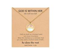 Peraca Cris Mustard Seed Necklace Christian Faith Cross Pendant Religious Inspirational Gift God Is Within Her She Will Not Fall Encouragement Jewelry, L, No Gemstone