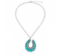 Peraca Cris Turquoise Necklace Western Pendant for Women Butterfly Horseshoe Boho Jewelry Spring Summer Outfit Everyday Holiday Party Birthday Mothers Day Christmas Wife Partner Friend, L, Zinc, No