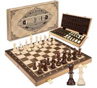 Peradix 19" Wooden Chess Set, Folding Tournament Chess Board with 3.75" King, 2 Extra Queens, Classic Professional Chess Game for Adults & Kids