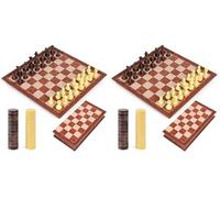 Peradix 2 in 1 Magnetic Chess Checkers Board Games | Folding Board and Chess Piece for Kids and Adults (25x25cm), Brown (Pack of 2)