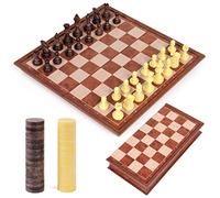 Peradix 2 in 1 Magnetic Chess Checkers Board Games | Folding Board and Chess Piece for Kids and Adults (25x25cm), Brown