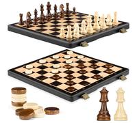 Peradix Chess Set and Draughts Board Games 2 in 1 Set | 15" Magnetic Foldable Wooden Chess Checkers Board | 2 Extral Queen | Educational Toy Set for Adults and Kids (PUZ-39)