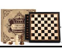 Peradix Magnetic Chess Checkers Board Sets with 2 Built-in Storage Drawers,15" Classic 2 in 1 Wooden Games with 2 Extra Queens for Kids and Adults,Travel Portable Chess Game Set