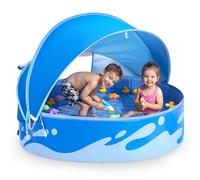 Peradix Paddling Pool with Canopy for Toddlers - 48in Foldable Baby Kids Pool for Garden, Travel UPF50+ Sun Protection | 2-in-1 Adjustable Shade | Anti-Tip Design| Baby Tent Beach Tent fits 2-3 Kids