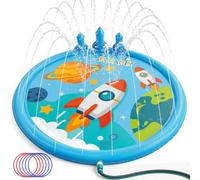Peradix Rocket Sprinkler Mat & Ring Toss Game for Kids - Plash Water Pad Mat with 6 Throwing for Outdoors, Non-Slip Paddling Pool with Sprinkler for Kids Garden and Summer