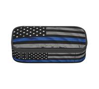 perangg American Thin Blue Line Flag Large Capacity Pencil Case Pen Bag Stationery Organizer With Zipper For Office And College