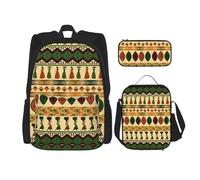 perangg Bohemia Style Traditional African Pattern Print 3 Piece Set Backpack, Lunch Bag, Pencil Case, Cute Sturdy For College And Travel