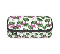 perangg Cartoon Flamingo Leaves Large Capacity Pencil Case Pen Bag Stationery Organizer With Zipper For Office And College