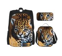 perangg Cute Baby Jaguar Print 3 Piece Set Backpack, Lunch Bag, Pencil Case, Cute Sturdy For College And Travel