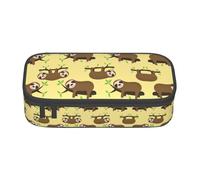 perangg Cute Sloths On Yellow Lemons Large Capacity Pencil Case Pen Bag Stationery Organizer With Zipper For Office And College