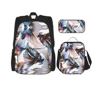 perangg Fish Print 3 Piece Set Backpack, Lunch Bag, Pencil Case, Cute Sturdy For College And Travel