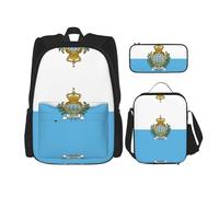 perangg Flag Of San Marino Print 3 Piece Set Backpack, Lunch Bag, Pencil Case, Cute Sturdy For College And Travel