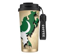 perangg Pakistan Flag Map With Moon Print Insulated Coffee Mug, 316 Stainless Steel Vacuum Leak-Proof Lid Cup, Keep Hot Or Cold