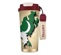 perangg Pakistan Flag Map With Moon Print Insulated Coffee Mug, 316 Stainless Steel Vacuum Leak-Proof Lid Cup, Keep Hot Or Cold