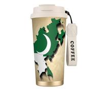 perangg Pakistan Flag Map With Moon Print Insulated Coffee Mug, 316 Stainless Steel Vacuum Leak-Proof Lid Cup, Keep Hot Or Cold