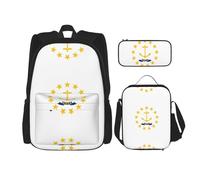 perangg Rhode Island State Flag Print 3 Piece Set Backpack, Lunch Bag, Pencil Case, Cute Sturdy For College And Travel