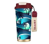 perangg Skateboard With Palm Trees Wave Print Insulated Coffee Mug, 316 Stainless Steel Vacuum Leak-Proof Lid Cup, Keep Hot Or Cold