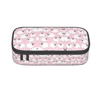 perangg White Sheep On Pink Background Large Capacity Pencil Case Pen Bag Stationery Organizer With Zipper For Office And College
