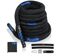 Perantlb 100% Poly Dacron Heavy Battle Rope - 1.5", 30' 40' 50' Lengths - Upgraded Durable Protective Sleeve - Gym Muscle Toning Metabolic Workout Fitness - Anchor Strap Kit Included (1.5" x 50 ft)