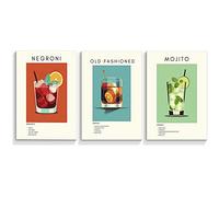 perasi Classic Cocktail Bar Cart Canvas Wall Art - 3 Piece 12x16in Trendy Alcohol Pictures Wall Decor - Preppy Cocktail Aperol Spritz Pics Poster Bar College Apartment Accessories Prints Unframed