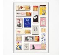 perasi Vintage Matchbox Canvas Wall Art, Retro Trendy Matchbox Prints Matchbook Painting, Colorful Matchsticks Aesthetic Poster, Match Box Pictures 12x16in Unframed